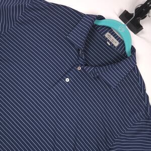 Peter Millar Summer Comfort Polo Shirt Mens L Blue Striped Performance Stretch